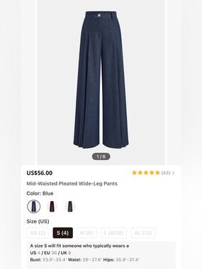 Mid-Waisted Pleated Wide-Leg Pants - Navy Blue